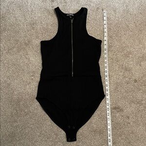 Express Black Ribbed Zip-Front Kids Bodysuit